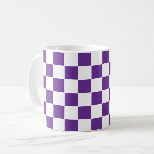 Checkered Royal Purple  and White Coffee Mug (Front Left)