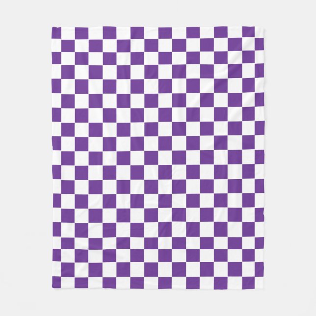 Checkered Royal Purple  and White Fleece Blanket (Front)