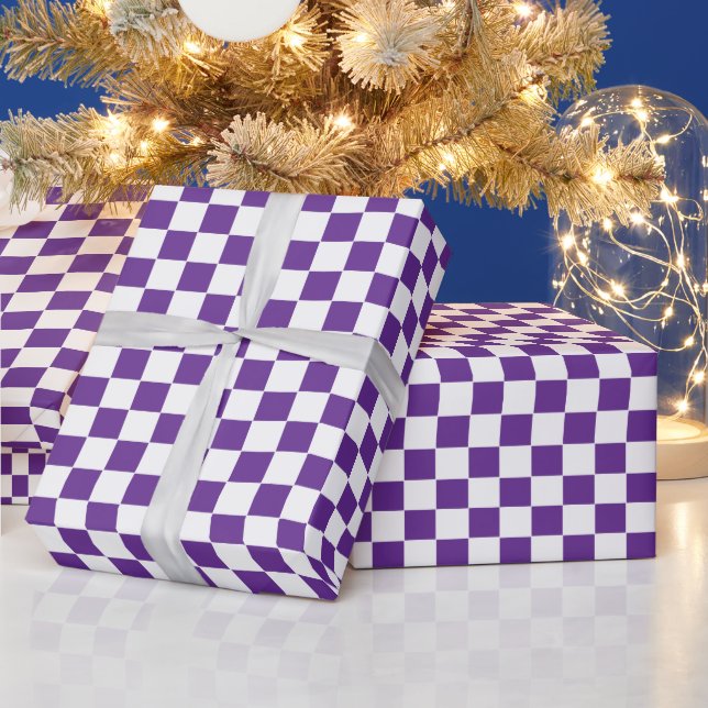 Checkered Royal Purple  and White Wrapping Paper (Holidays)