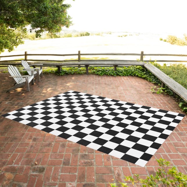 Checkered Rug - Black & White Check Squares (Insitu (Outdoor 3))
