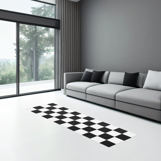 Checkered Runner Rug | Black & White - 8x2.5 Feet (⚫⚪ Iconic Checkered Design: Timeless Elegance! ⚫⚪)