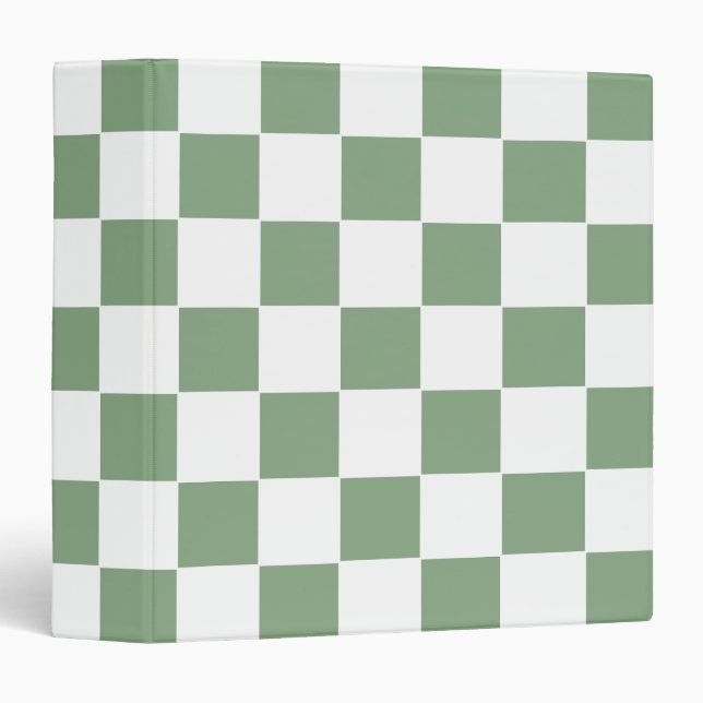 Checkered Sage Green and White 3 Ring Binder (Front/Spine)