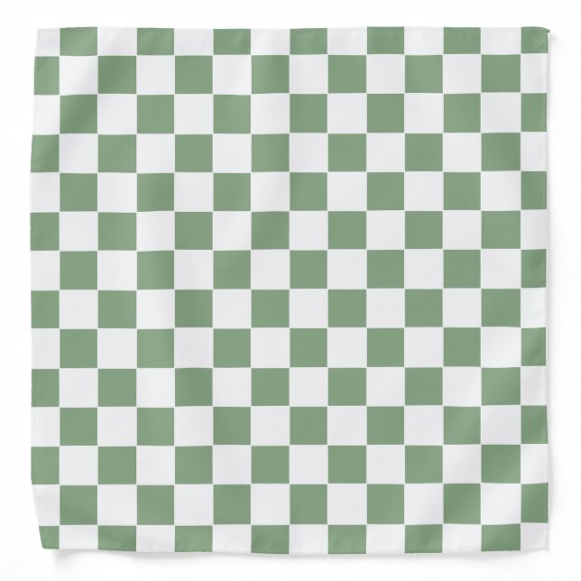 Checkered Sage Green and White Bandana (Front)