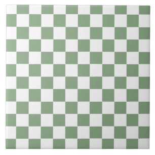 Checkered Sage Green and White Ceramic Tile
