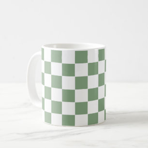 Checkered Sage Green and White Coffee Mug