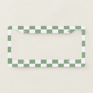 Checkered Sage Green and White License Plate Frame