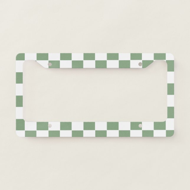 Checkered Sage Green and White License Plate Frame (Front)