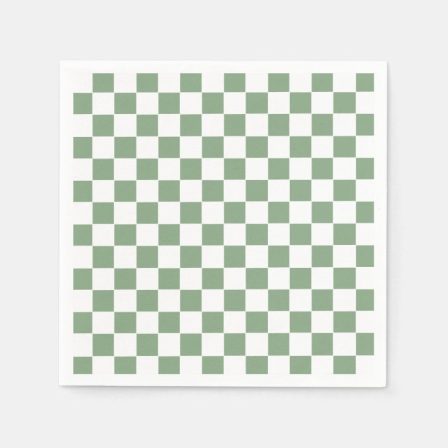 Checkered Sage Green and White Napkins (Front)
