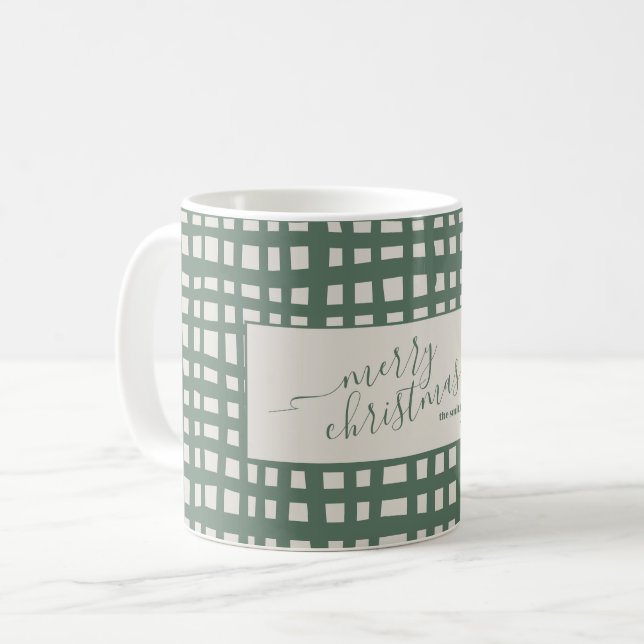 checkered Sage Ivory Christmas elegant Coffee Mug (Front Left)