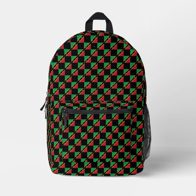 Checkered Saint Kitts and Nevis Flag Pattern  Printed Backpack (Front)