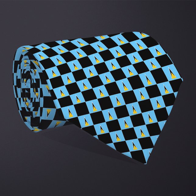 Checkered Saint Lucia Flag Pattern  Neck Tie (Creator Uploaded)