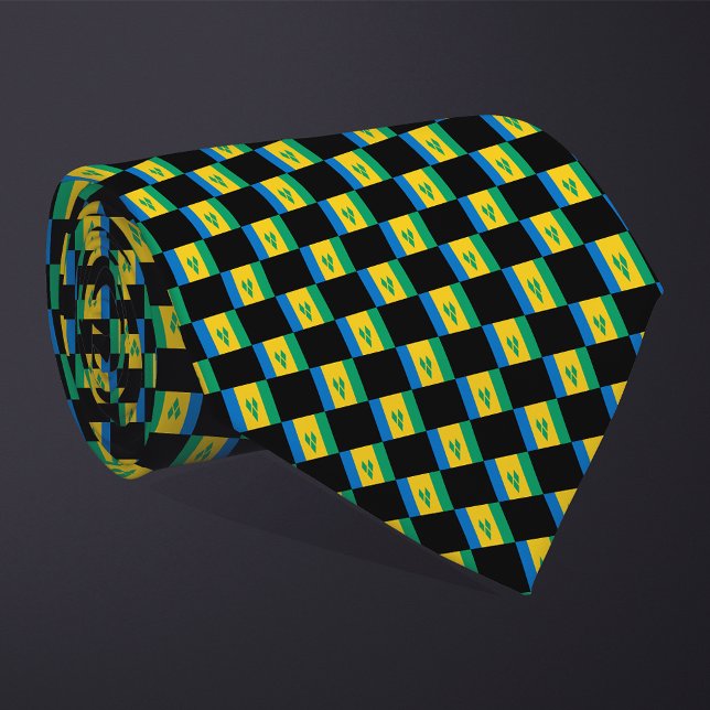 Checkered Saint Vincent and the Grenadines Flag Pa Neck Tie (Creator Uploaded)