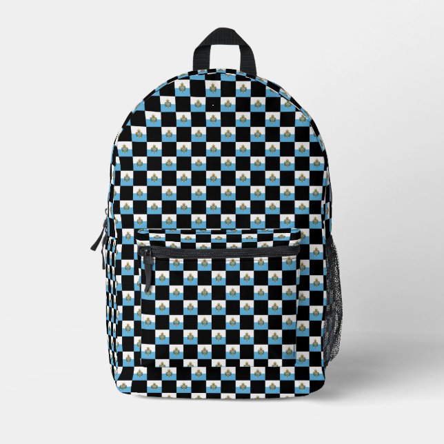 Checkered San Marino Flag Pattern  Printed Backpack (Front)