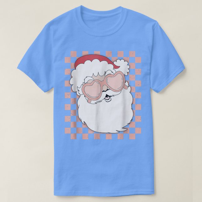 Checkered Santa Claus With Heart Glasses Christmas T-Shirt (Design Front)