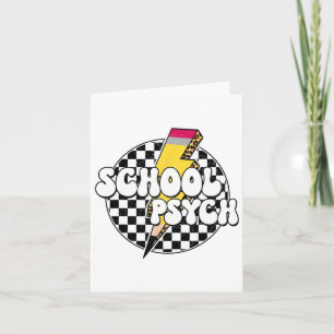 Checkered School Psychologist Pencil Lightning Bol Card