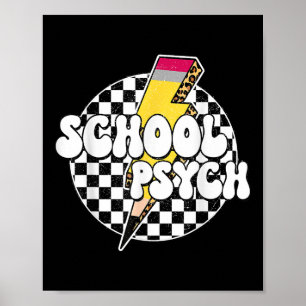 Checkered School Psychologist Pencil Lightning Bol Poster