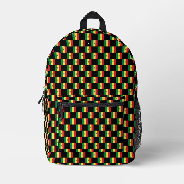 Checkered Senegal Flag Pattern  Printed Backpack (Front)