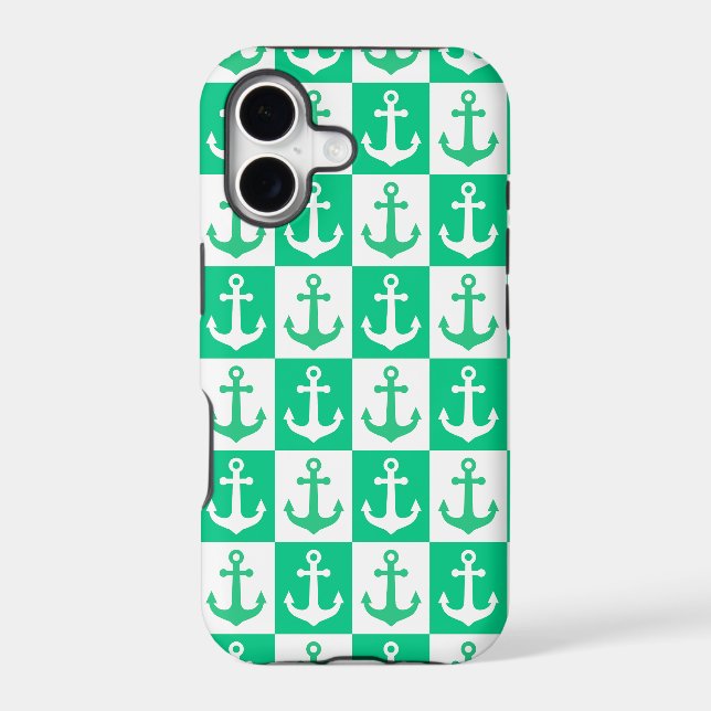 Checkered Ship Anchor Pattern - Ocean Green    Iphone Case (Back)