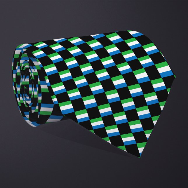 Checkered Sierra Leone Flag Pattern  Neck Tie (Creator Uploaded)