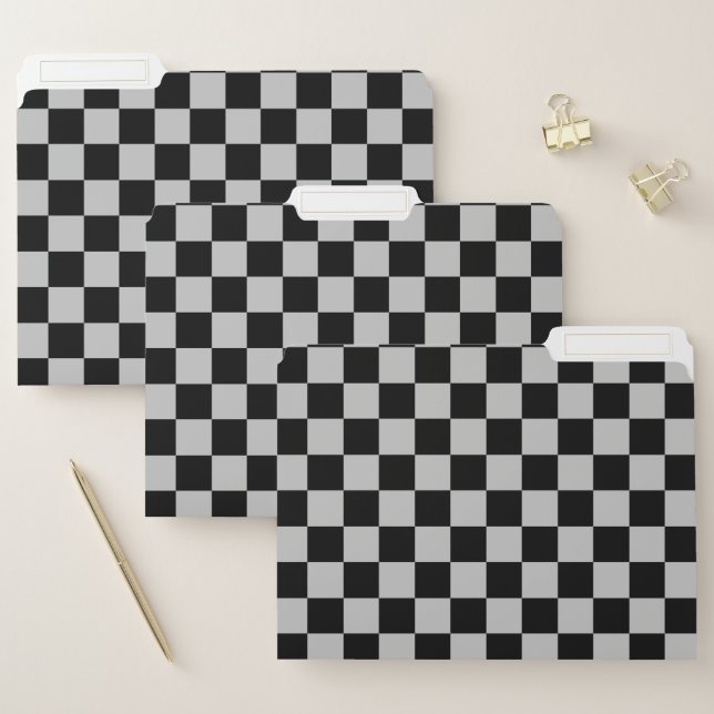 Checkered Silver and Black File Folder (Set)
