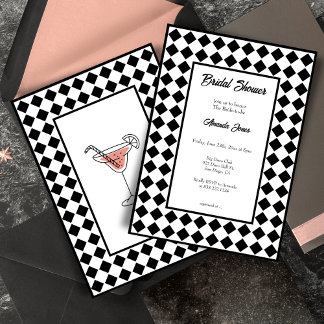 Checkered Simple Modern Black White Bridal Shower Invitation