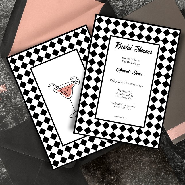 Checkered Simple Modern Black White Bridal Shower Invitation (Creator Uploaded)