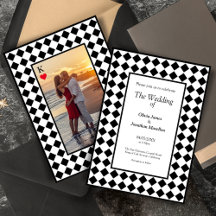 Checkered Simple Modern Black White Wedding