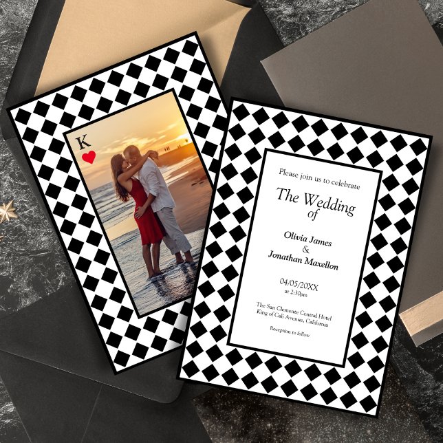 Checkered Simple Modern Black White Wedding Invitation (Creator Uploaded)