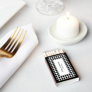 Checkered Simple Modern Black White Wedding Matchboxes
