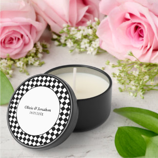 Checkered Simple Modern Black White Wedding Mini Candle Favors