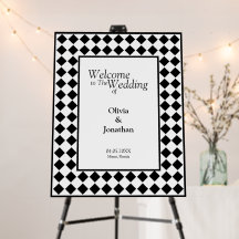 Checkered Simple Modern Black White Welcome Sign