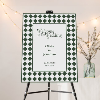 Checkered Simple Modern Dark Green Welcome Sign