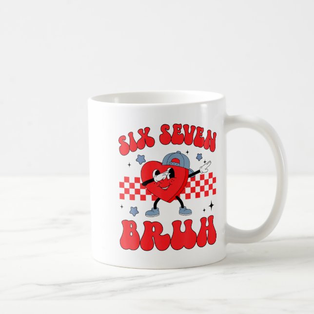 Checkered Six Seven Bruh Hearts 67 Valentines Day  Coffee Mug (Right)
