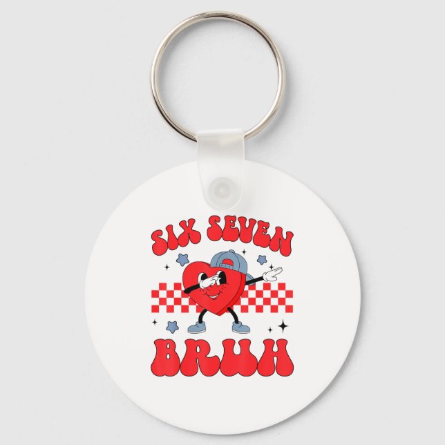Checkered Six Seven Bruh Hearts 67 Valentines Day  Keychain (Front)