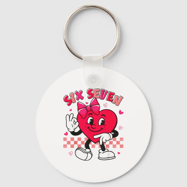 Checkered Six Seven Cool Hearts 67 Valentines Day  Keychain (Front)