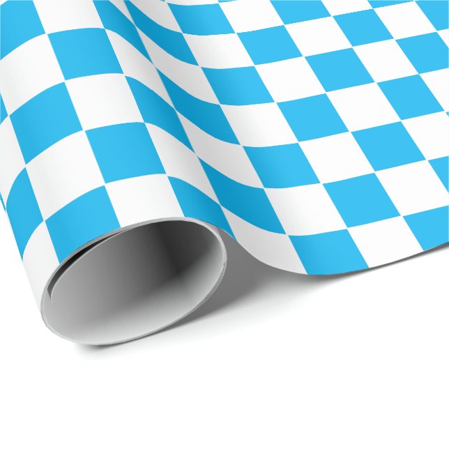 Checkered Sky Blue and White Wrapping Paper (Roll Corner)
