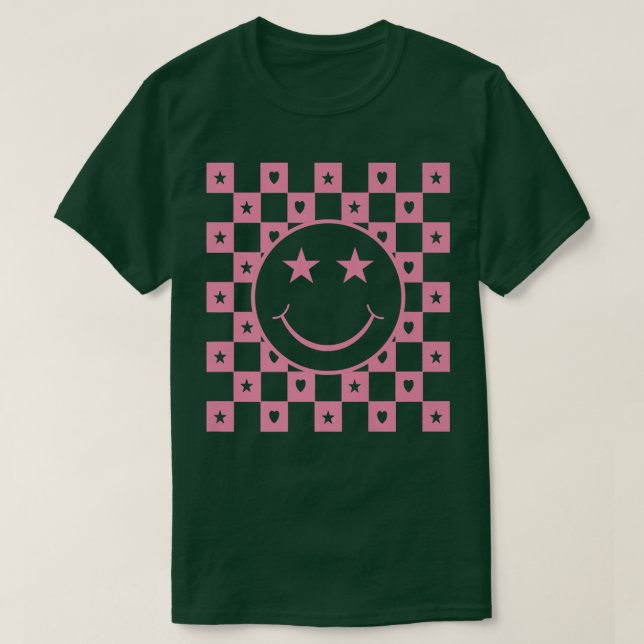 Checkered Smiling Face Funny Premium  T-Shirt (Design Front)