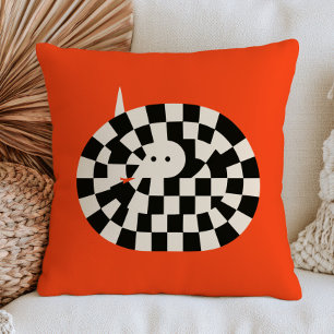 Checkered Snake on Burnt Orange Bold Maximalist Throw Pillow