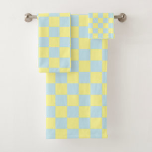 Checkered Soft Blue and Yellow Bath Towel Set