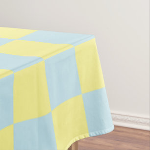 Checkered Soft Blue and Yellow Tablecloth