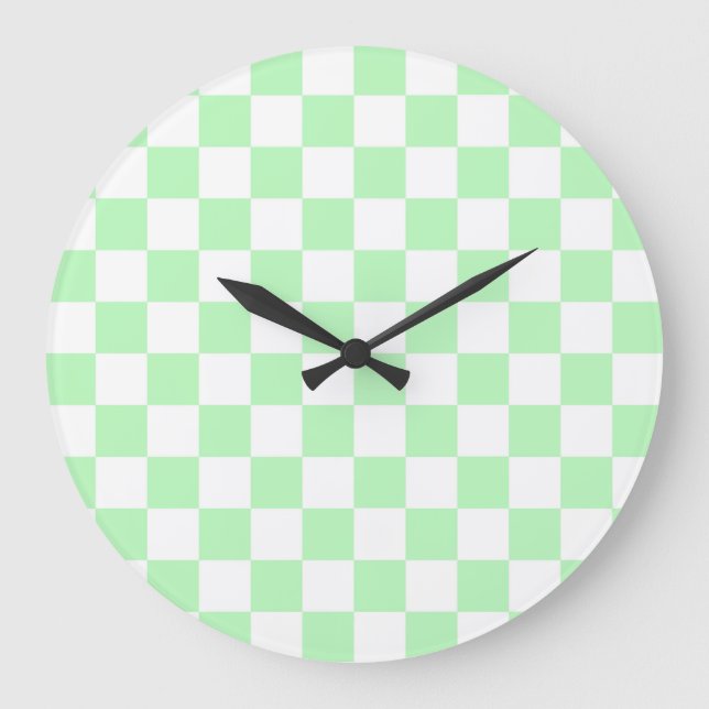 Checkered Soft Green and White Large Clock (Front)