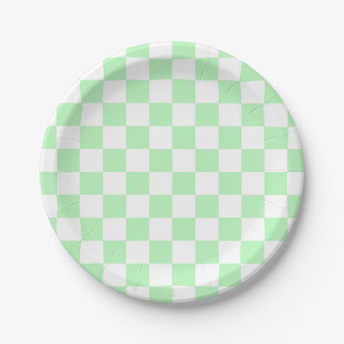 Checkered Soft Green and White Paper Plates