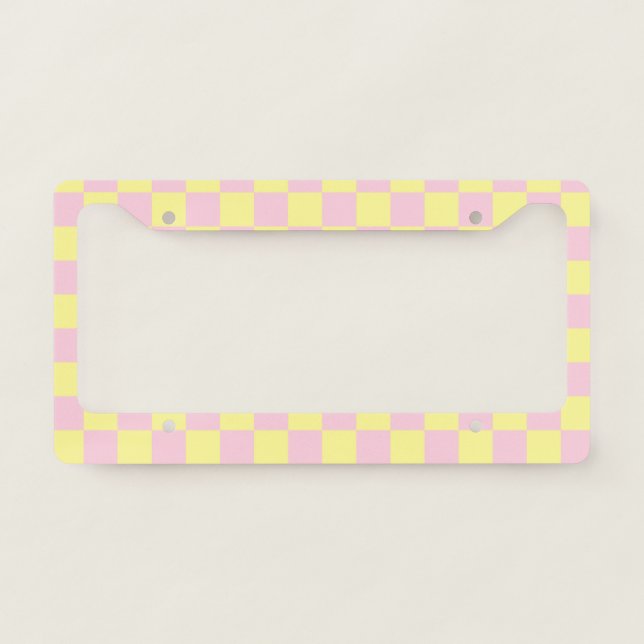Checkered Soft Pink and Yellow License Plate Frame (Front)