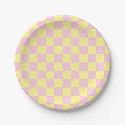 Checkered Soft Pink and Yellow Paper Plates