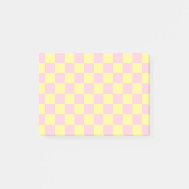 Checkered Soft Pink and Yellow Post-it Notes (Front)