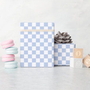 Checkered Soft Sky Blue White Wrapping Paper Roll