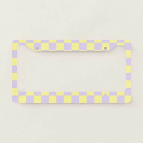 Checkered Soft Yellow and Purple License Plate Frame
