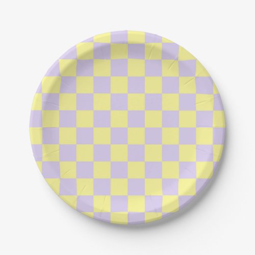 Checkered Soft Yellow and Purple Paper Plates