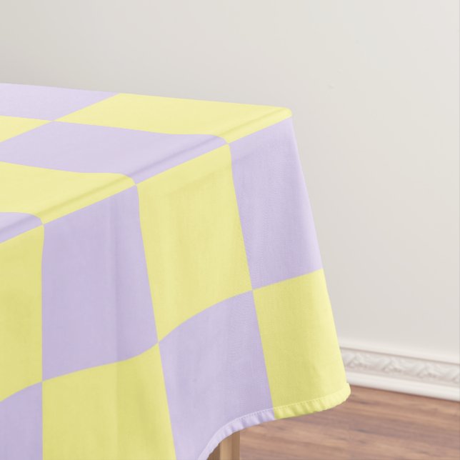 Checkered Soft Yellow and Purple Tablecloth (In Situ)