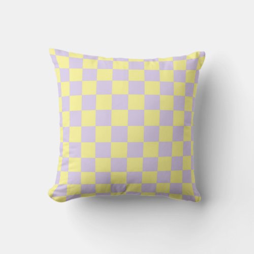 Checkered Soft Yellow and Purple Throw Pillow